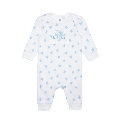 Babies blue star print 'Little Brother' sleepsuit